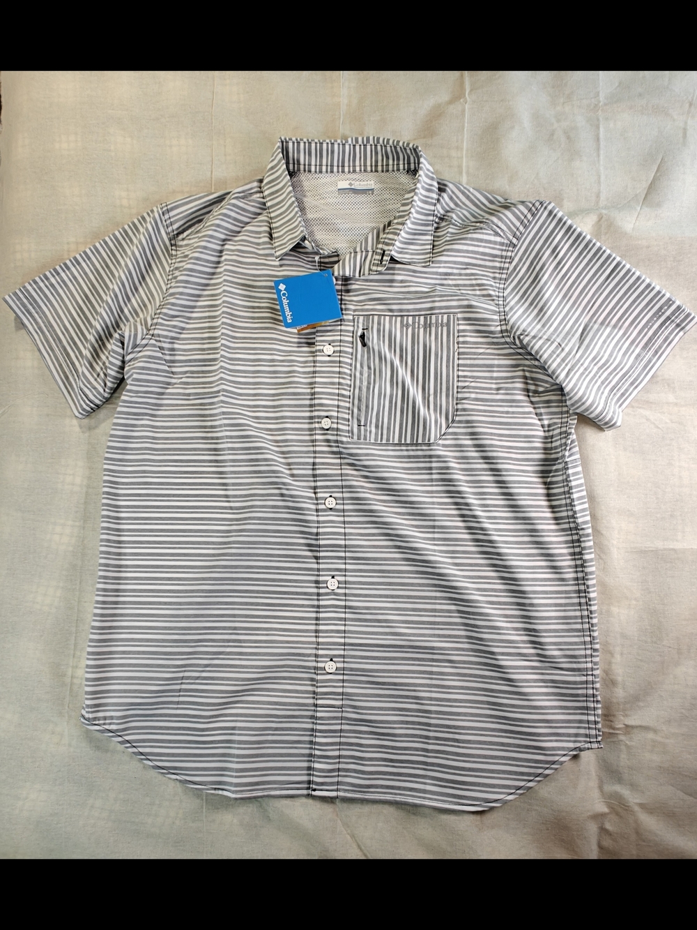 NWT Columbia Omni-Wick Omni-Shade Striped Short Sleeve Shirt L
